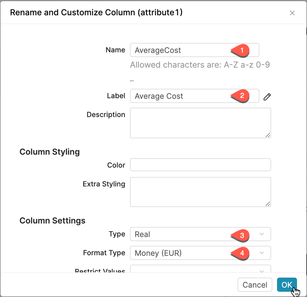 rename and customize column